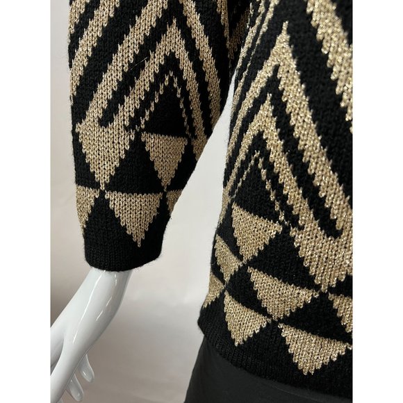 Destinee Vintage Abstract Tunic Sweater  Small Black, Gold Wool Blend - Picture 7 of 16